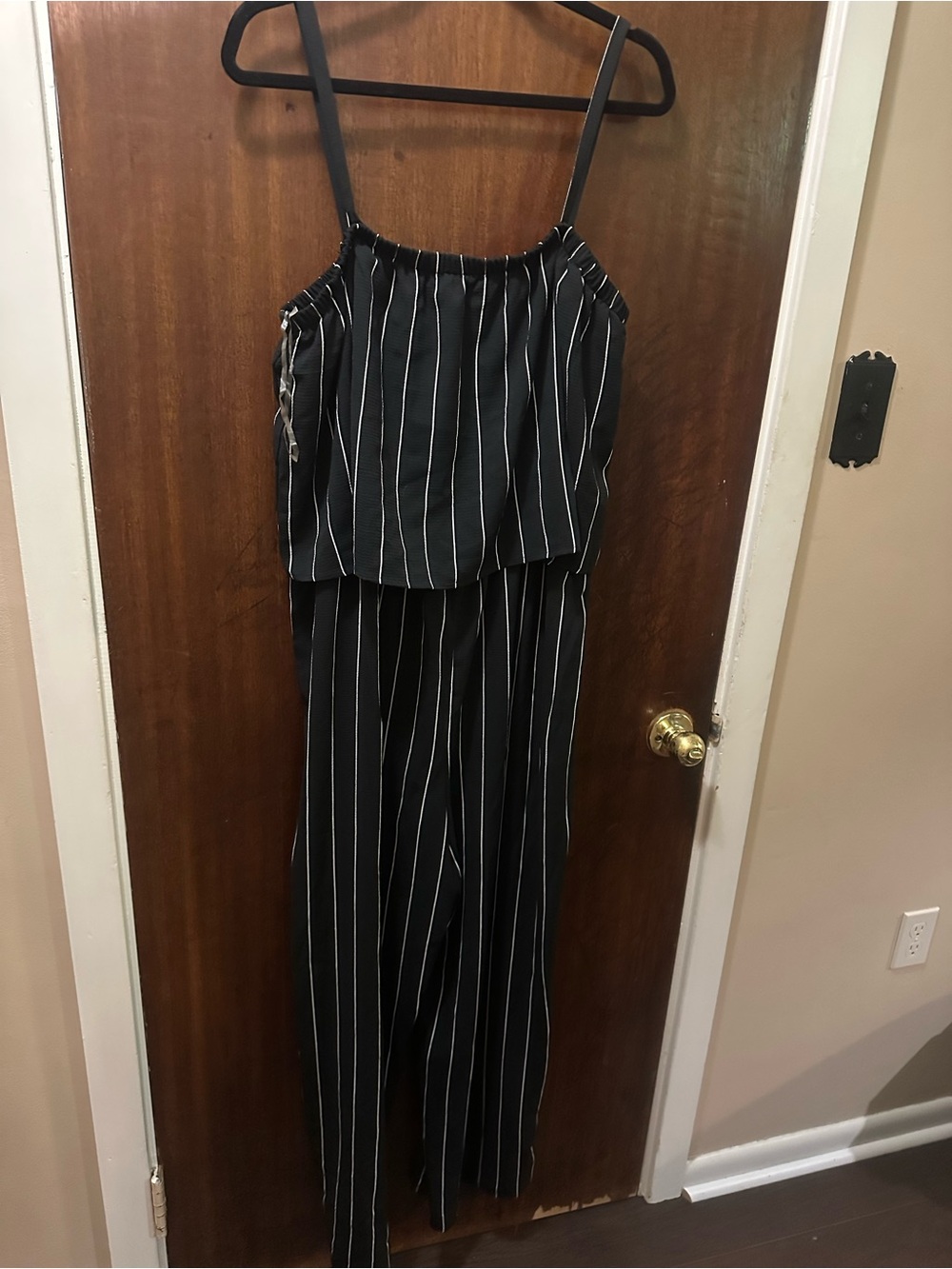 Time and Tru Black Pinstripe Wide-Leg Jumpsuit